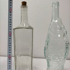 FERRIリキュール瓶と魚型ガラスボトル 2本セット 花瓶 インテリア ディスプレイ コレクション　251008-4Aの画像