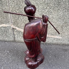 古美術 木彫 人物彫刻 釣りをする老人 約46cmの画像