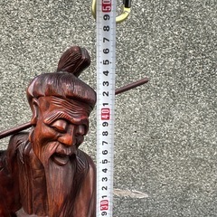 古美術 木彫 人物彫刻 釣りをする老人 約46cmの画像