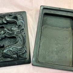 中古　龍彫刻蓋付き　硯の画像