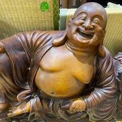 縁起物｜木彫り｜龍｜布袋様｜木製オブジェ｜横長約158cmの画像