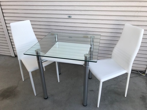 ガラス天板ダイニングテーブル＆チェア2脚セット