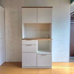 未使用訳あり キッチンボード ナチュラル×ホワイト 幅89.5 ...