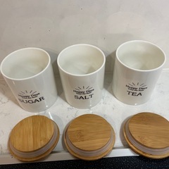 【美品】　調味料入れ　砂糖　塩　お茶　陶器　竹　密閉の画像