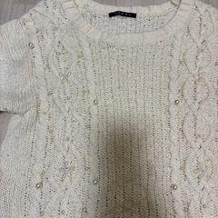 ビジュー付き　白ニット　ロングの画像