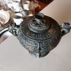香炉 双耳 鋳銅 耳付き オブジェ　/UJ-1354 2Fの画像
