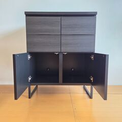 未使用訳あり スクエアキャビネット　引出しタイプ　幅71ｃｍ　ディスプレイ リビング ブラック 黒 ラック スクエア 棚 リビングボードの画像