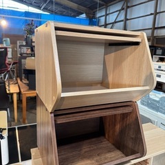 【美品】木目調 フラップ扉収納ボックス 2個セットの画像
