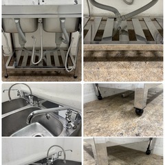 アズマ　azuma　業務用　2層シンク流し台　蛇口付き　厨房　飲食店　W９００ｘD４５０ｘH８００ｍｍの画像