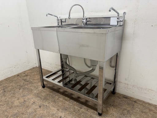 アズマ　azuma　業務用　2層シンク流し台　蛇口付き　厨房　飲食店　W９００ｘD４５０ｘH８００ｍｍ