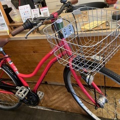 【前後タイヤ・チューブ新品！】 LEDオートライト　6段変速　27インチ自転車　マゼンダの画像