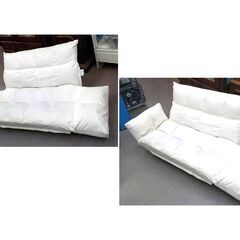 現状特価品 カウチソファ 2人掛け ローソファ 高さ60㎝ コンパクト脚付き レザー調 アイボリー 背面・肘リクライニング 西岡店の画像