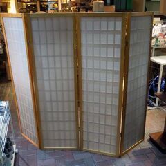 和風 パーテーション 4連 高さ150cm 障子風 茶色枠の衝立 ついたて 間仕切り札幌市東区 新道東店の画像