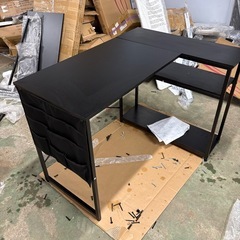 新品Alebert デスク 机 L字デスク パソコンデスク 幅107cm 机 pcデスク 勉強机 テーブル 作業机 ゲーミングデスク ラック付き l字型 棚板高さ調節可能 省スペース (ブラック)の画像