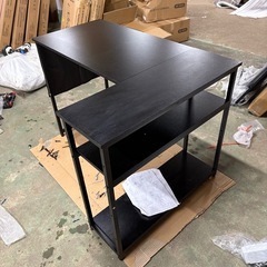 新品Alebert デスク 机 L字デスク パソコンデスク 幅107cm 机 pcデスク 勉強机 テーブル 作業机 ゲーミングデスク ラック付き l字型 棚板高さ調節可能 省スペース (ブラック)の画像