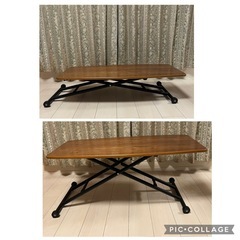 富士貿易　昇降式テーブル　ブラウン×黒の画像