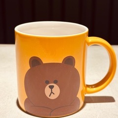 新品【LINE FRIENDS】韓国　ラインフレンズ　ブラウン　マグカップ　イエロー　コーヒー　ティータイム　日本未発売　の画像