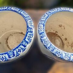 (2点セット)火鉢 陶器 メダカ水鉢 山水図 骨董品 レトロの画像