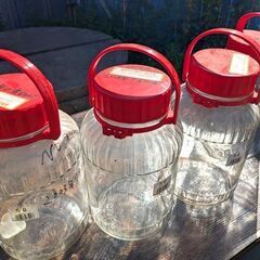(4点セット)5L 梅酒瓶 果実酒瓶 保存瓶 ガラス瓶 保存容器 赤蓋 持ち手ありの画像