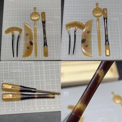 N323　未使用保管品　べっ甲柄 4点おまとめ　櫛　簪まとめ かんざし　くし　本鼈甲色　本物の画像