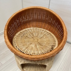 ネコセカイ　ラタン製マッシュルームベッド　ハニーナチュラルの画像