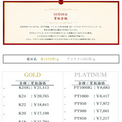 大黒屋仙台パルコ店 10/9 本日の貴金属の買取金額 