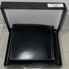 ブラックレザー二つ折り財布 マネークリップ　新品の画像