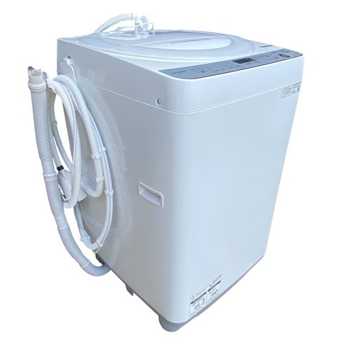 【ジ1009-10】便利なふろ水汲み取りホース付き‼️SHARP 全自動電気洗濯機 ES-GE7F-W 7kg 2022年製