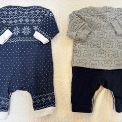 【２着セット】長袖カバーオール（雪の結晶、くまちゃん）の画像