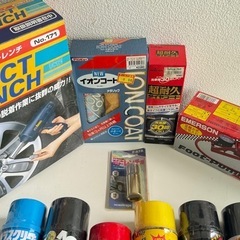 カー用品まとめ 電動インパクトレンチ/足踏みフットポンプ/ワックス・コーティング剤/スプレー（ホイール・塗装・防錆・潤滑）ほか メンテ用品 洗車 タイヤ交換 DIY 整備 自動車ツール まとめ売りの画像