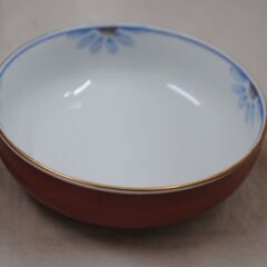 [1590J] 有田焼 染付 小鉢 5皿セット 花模様 赤色の画像