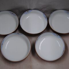 [1590J] 有田焼 染付 小鉢 5皿セット 花模様 赤色の画像