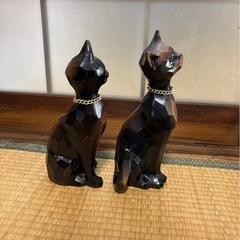昭和レトロ 黒猫 置物 ペアの画像