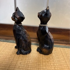 昭和レトロ 黒猫 置物 ペアの画像