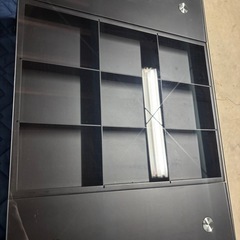 美品★ガラステーブル★黒★収納付き★の画像