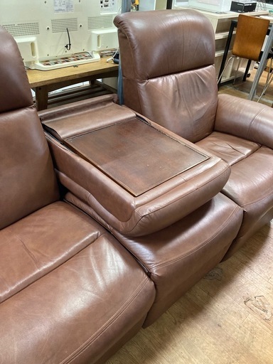 電動リクライニングソファ 3人掛け ブラウン 中古