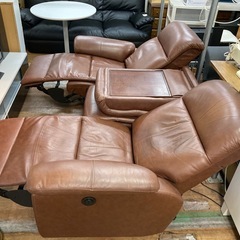 電動リクライニングソファ 3人掛け ブラウン 中古の画像