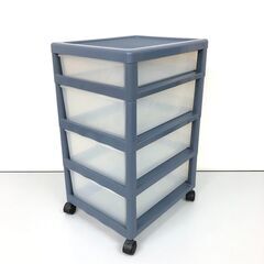 stp-3454　サイドチェスト　4段　ネイビー　キャスター付き　プラスチック　引出収納　デスクサイド　キャビネット　収納ボックス　書類　事務用品の画像