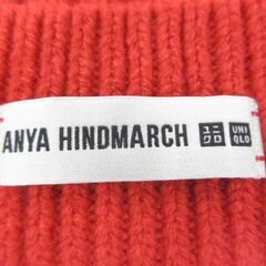 ( M-944 )ANYA HINDMARCH　カシミヤニットビーニー　レッド　UNIQLO　ユニクロ ニット帽 中古の画像