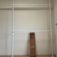 美品　ニトリ　ワンタッチ突っ張りハンガーラック　ダブル　ホワイトの画像
