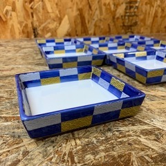 a(7560) 和食器 角皿 小鉢 ９枚セット 青海波 市松模様 刺身皿 デザート皿 飲食店の画像