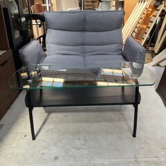 ソファ＆テーブル セット（座椅子風なソファ＆楕円形タイプのガラステーブル）セットの画像