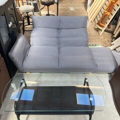 ソファ＆テーブル セット（座椅子風なソファ＆楕円形タイプのガラステーブル）セットの画像