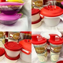 【札幌市内配送可】タッパーウェア/Tupperware 保存容器 まとめて マイクロウェーブ ライスクッカー タンブラー ポピー スタッカブルディスペンサー 等中古 の画像