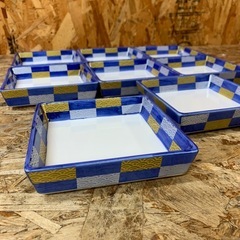 a(7561) 和食器 角皿 小鉢 8枚セット 青海波 市松模様 刺身皿 デザート皿 飲食店 の画像
