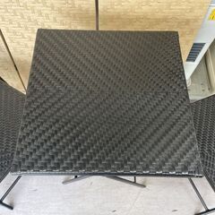 テーブル＆チェア ３点セット ラタン調 ブラック 折りたたみ 椅子 テーブル ガーデンチェア カフェテーブル バルコニー テラス 庭 札幌市手稲区の画像