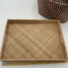 ラタン風 かご＆トレイセット ナチュラルインテリアの画像