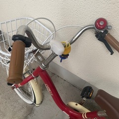子供自転車 14インチ　アイボリー&レッド　コマ有　の画像