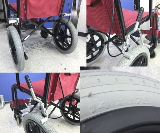 日進医療器 車椅子 介助用 TH-2SB 背折れタイプ Sサイズ 介助ブレーキ付き 折りたたみ式 軽量 車いす レッド系 屯田店