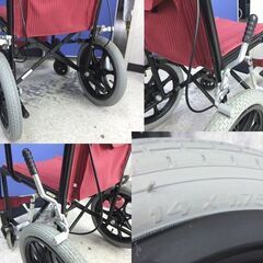  日進医療器 車椅子 介助用 TH-2SB 背折れタイプ Sサイズ 介助ブレーキ付き 折りたたみ式 軽量 車いす レッド系 屯田店の画像